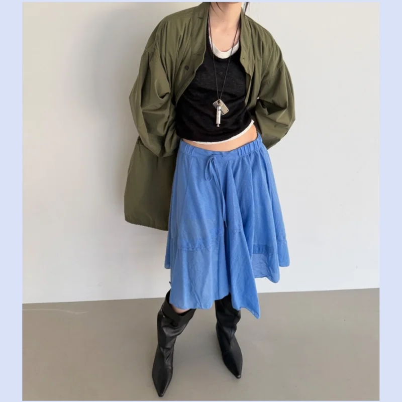 

26 year spring/summer new Korean drawstring irregular casual A-line mid length skirt