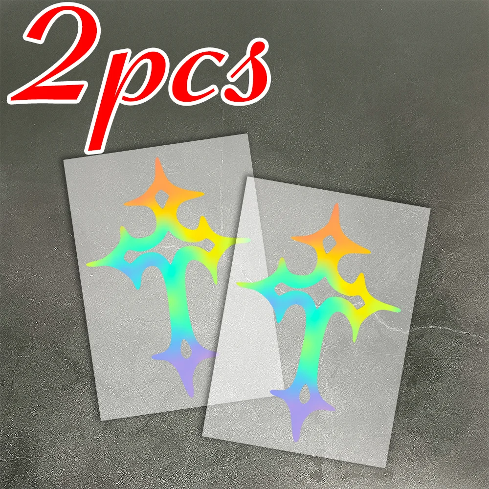 2 Stück/Set Gothic Star Cross Vinyl-Aufkleber, weiß und holografisch, wasserfest, für Helm, Auto, Roller, Laptop