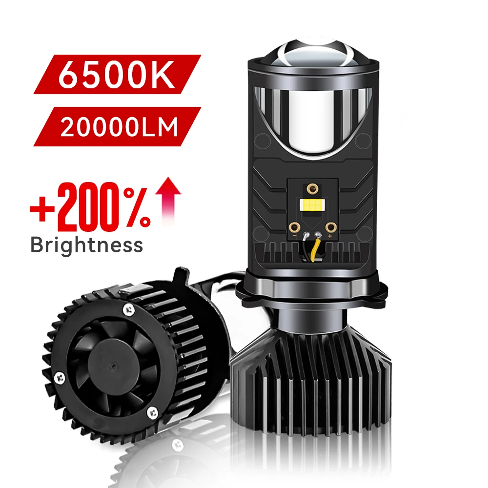 Y6D H4 LED Projector Headlight Projector Lens with Fan Cooling 90W Automobile Hi Lo Beam Bulb 12V Bi LED Lens Projector