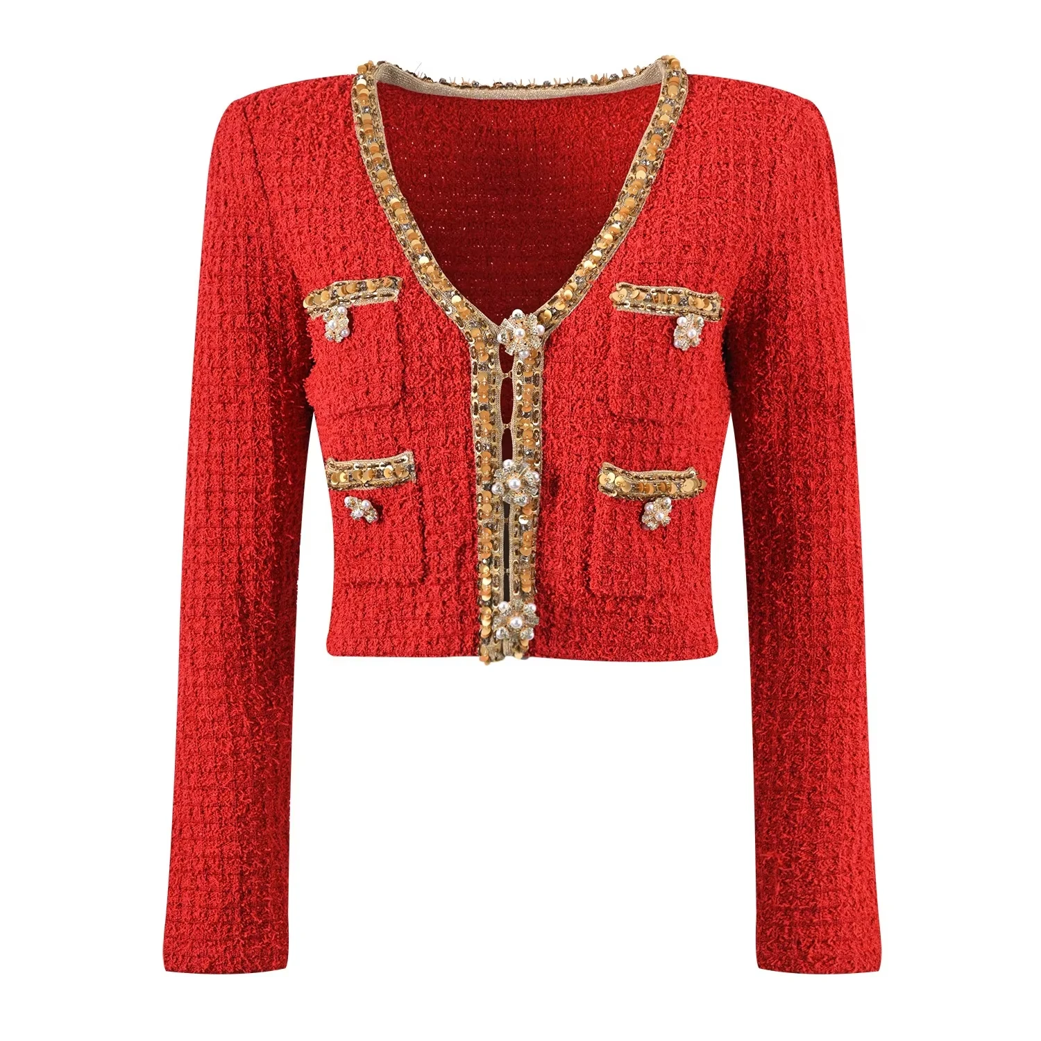 Ensemble jupe et jupe en tweed rouge pour femme, olympiques de luxe pour femme, col en V, paillettes courtes, mince en Y, charmant nouvel an, 2 pièces