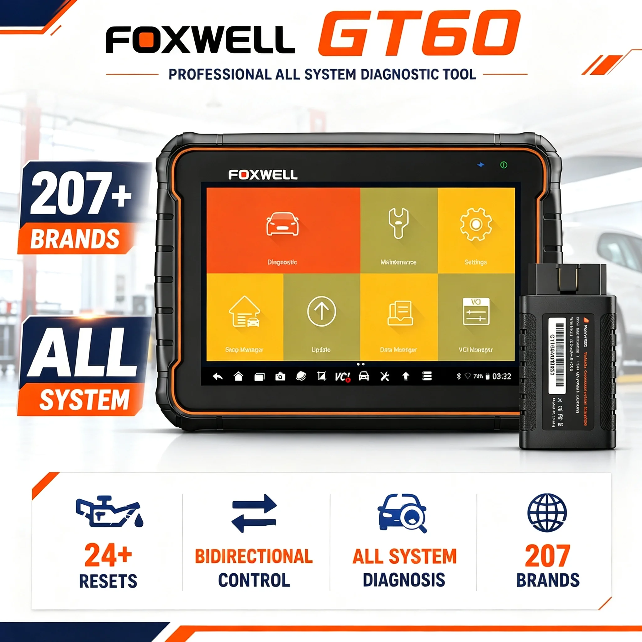All System Car Diagnostic Tool FOXWELL GT60 24+ Reset Bidirectional Active Test ABS BMS DPF TPMS Bluetooth OBD2 Scanne