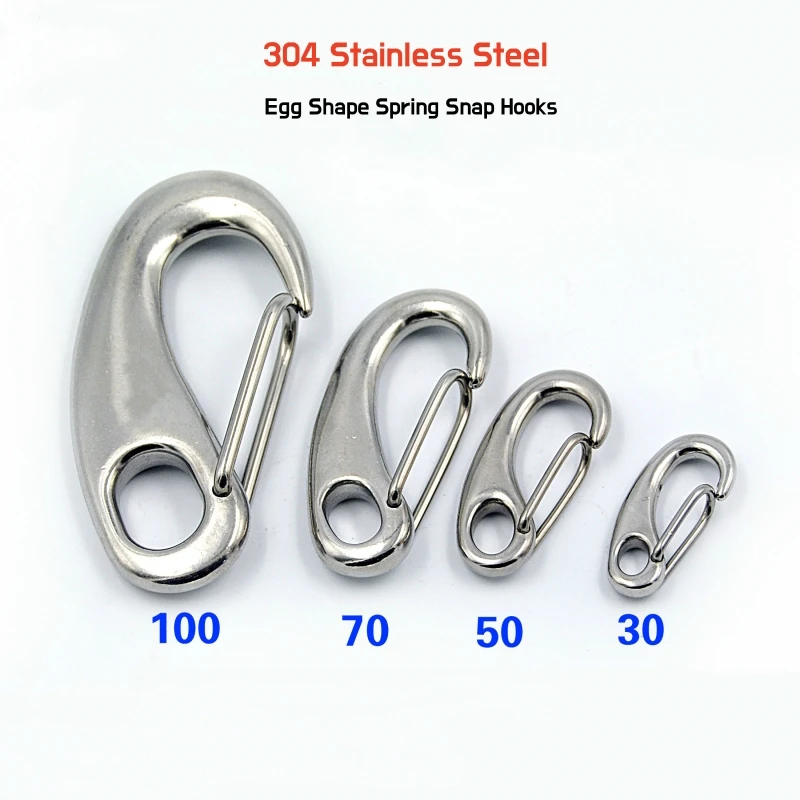 1pcs 304 Stainless Steel 30/50/70/100mm Egg Shape Spring Snap Hook Clip Heavy-duty Quick Link/Release Carabiner