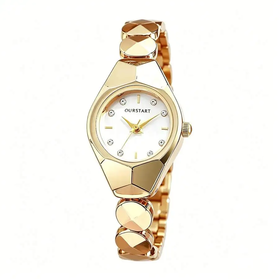 1pc Women's Round Gold Quartz Watch, Scratch-Resistant Stainless Steel Case, Elegant Minimalist Design, Fashion Business Luxury