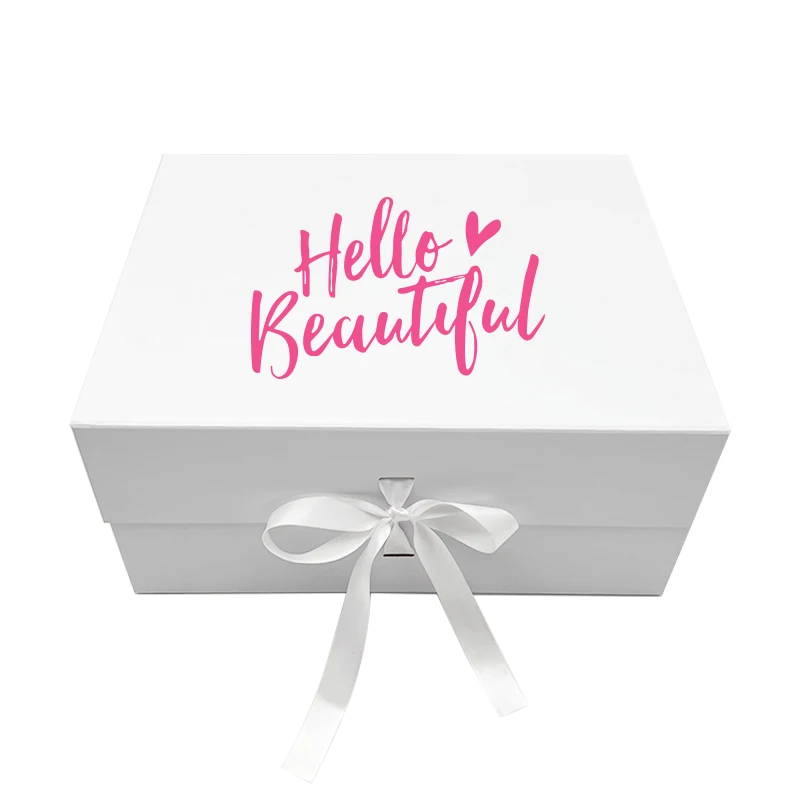 Customized productCustom Logo Luxury White Cardboard Box Packaging Skincare Packing with Ribbon Cosmetic Makeup Magnetic Closure