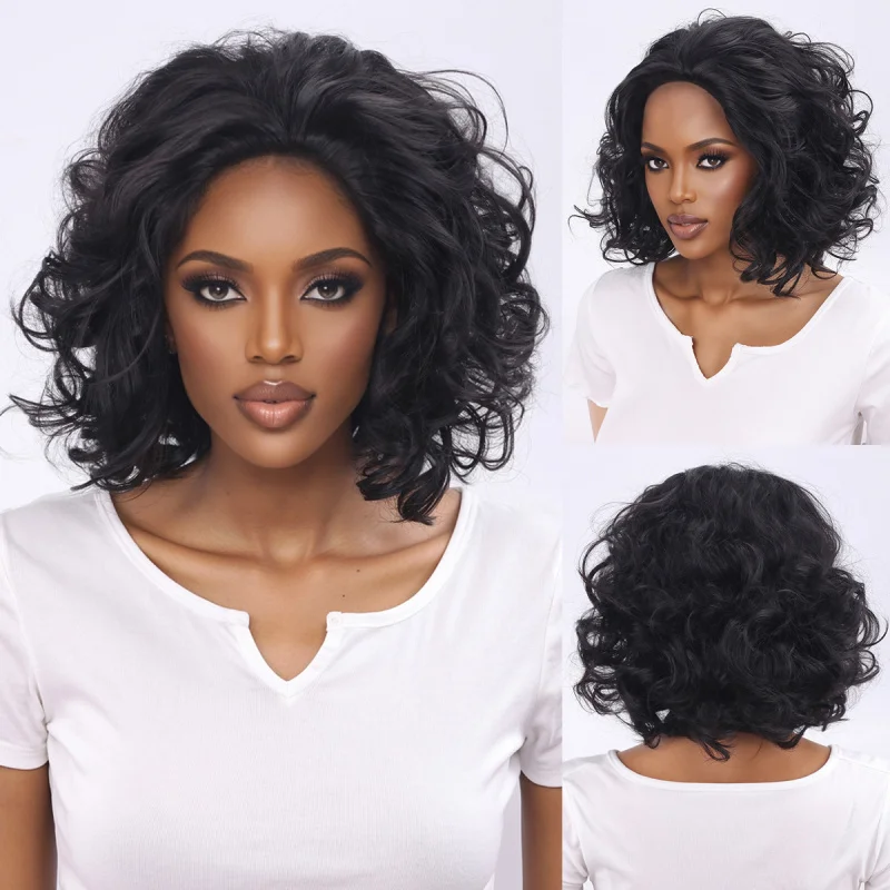 African Women's Fluffy Afro , Short Curly Hairpiece, Synthetic Fiber Wig