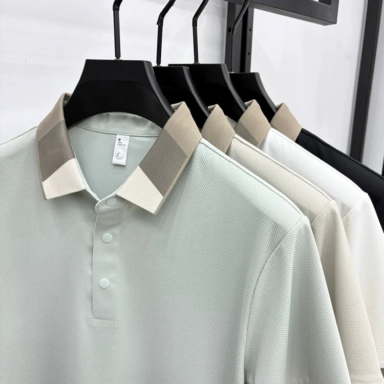 Men's contrasting color collar men's T-shirt business casual seamless polo shirt