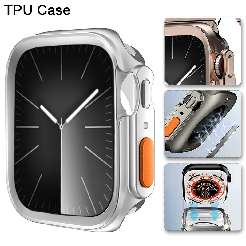 TPU Case for Apple Watch 45mm 44mm 41mm 40mm change to ultra cover for Iwatch Series 9 8 7 6 SE 5 4 Upgrade to Ultra 2 1 49mm