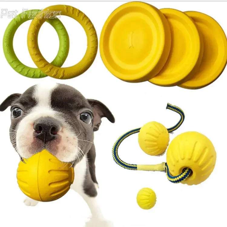 EVA Dog Chew Ball Pet Dog Training Ball Puppy Bite Resistant Ball with Rope Pet Flying Disk Training Ring Puller Puppy Dog Toys