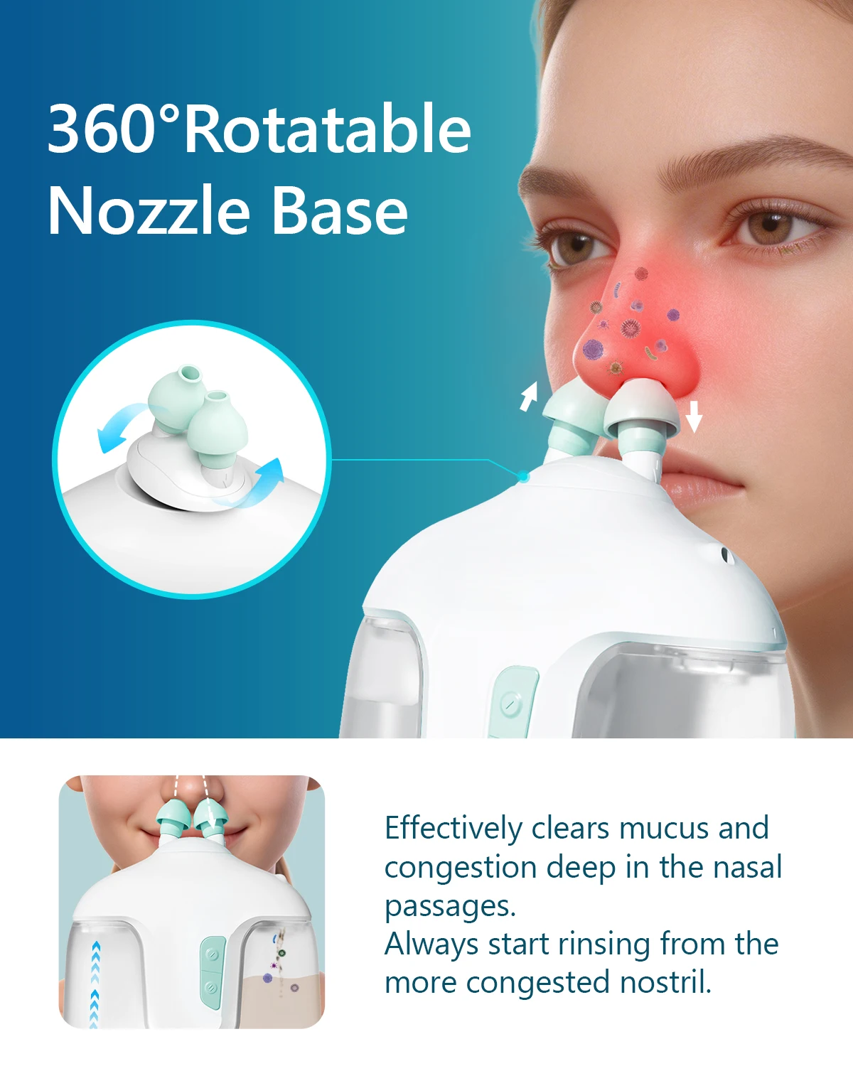 Nascool Electric Nasal Irrigation System with 50 Salt Packets, 2 Modes Nose Cleaner for Sinus Relief, Runny Nose, Nasal Congesti