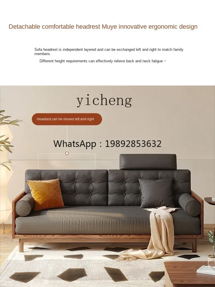 5CJ Multifunctional Solid Wood Leather Sofa Bed Foldable Dual-Purpose Living Room Faux Leather Retro Corduroy Retractable Bed