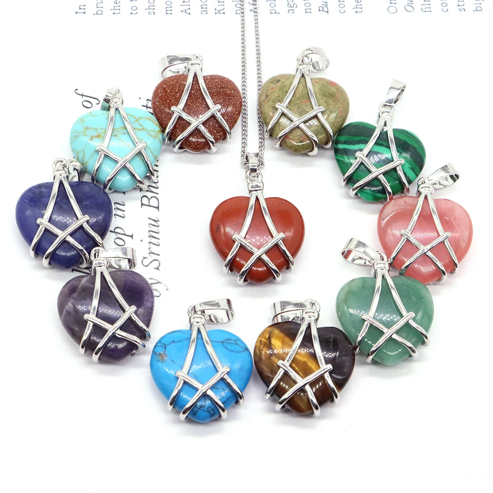 Tree of Life Heart Pendant Necklace Natural Stone Jewelry Healing Crystal Gemstone, Gift for Girl Jewelry Accessories Wholesale