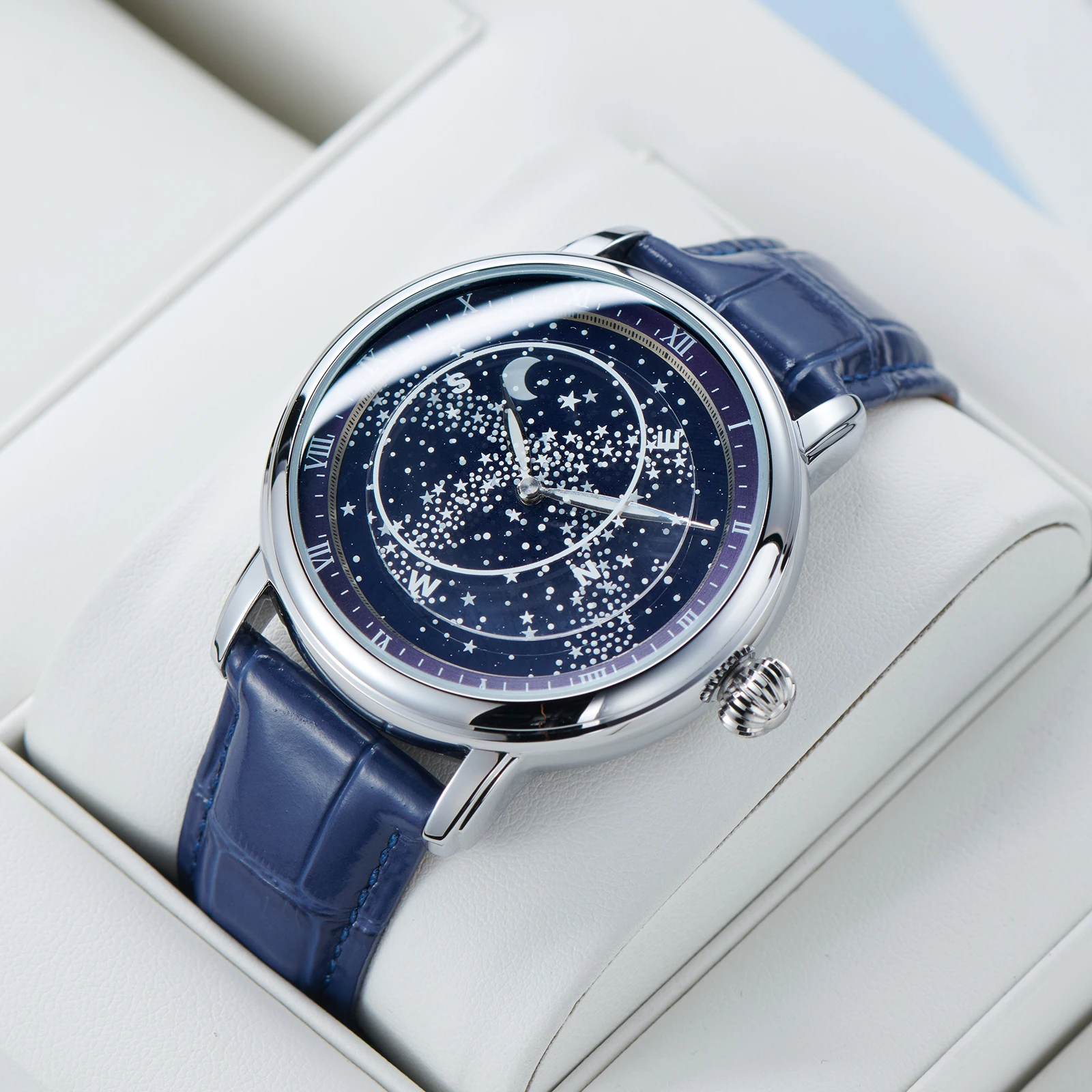 

OBLVLO модные мужские автоматические механические часы «Звездное небо» из нержавеющей стали 316, классический кожаный ремешок, простые часы WTA3398