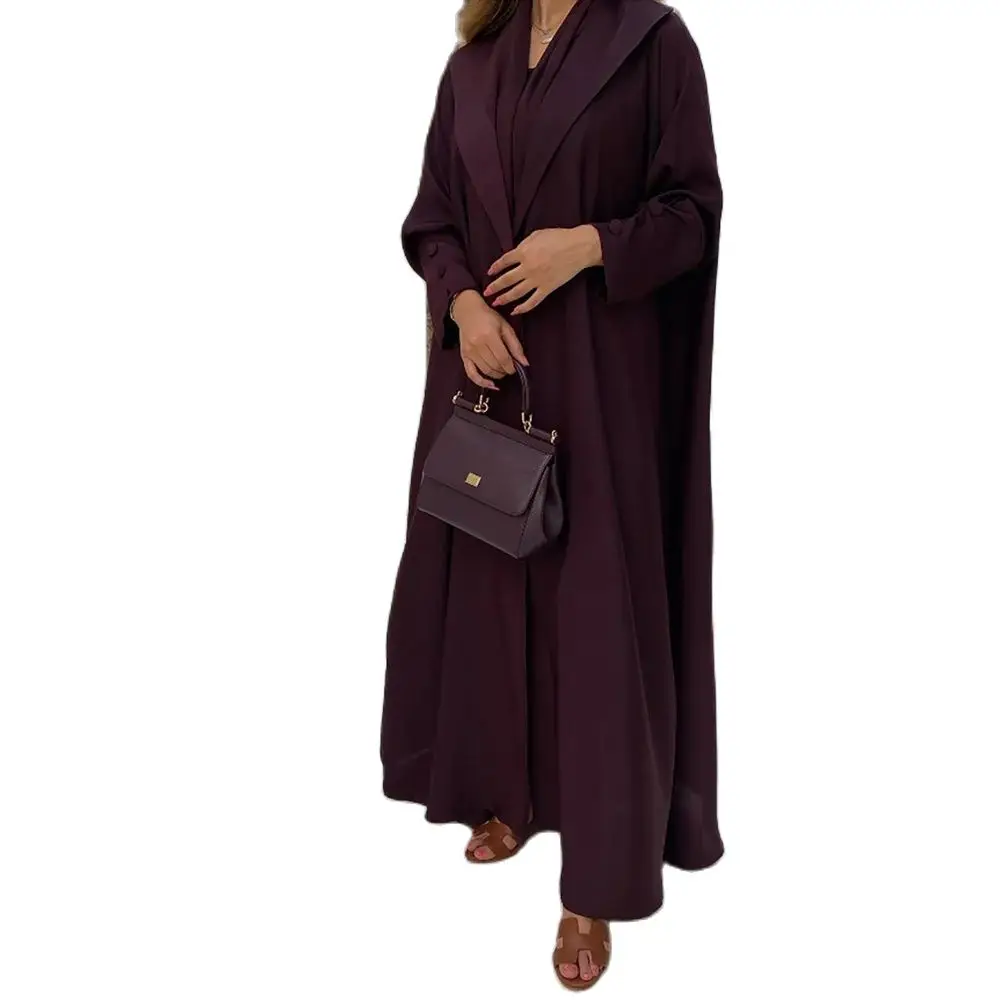 Elegante giacca lunga da donna allentata bordeaux Elegante cappotto quotidiano femminile Abito formale alla caviglia Abaya