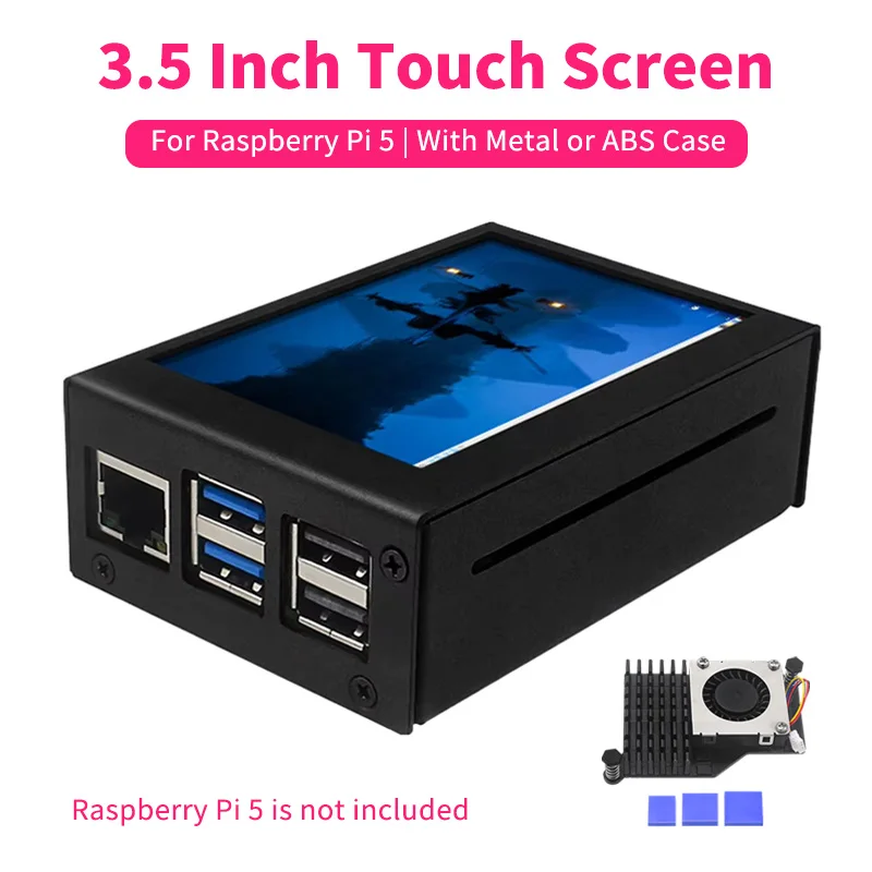 Écran tactile 3.5 pouces pour Raspberry Pi 5, 480x320, écran LCD, boîtier ABS en métal en option, refroidisseur actif en aluminium pour Raspberry Pi 5