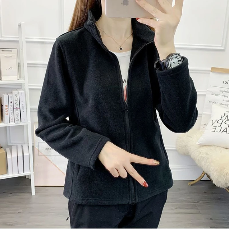 Fleece Jacket Outerwear Women Jackets Outdoor Spring Autumn Winter Sweatshirt Cardigan Warm Zips Coats Long Sleeve Tops Harajuku