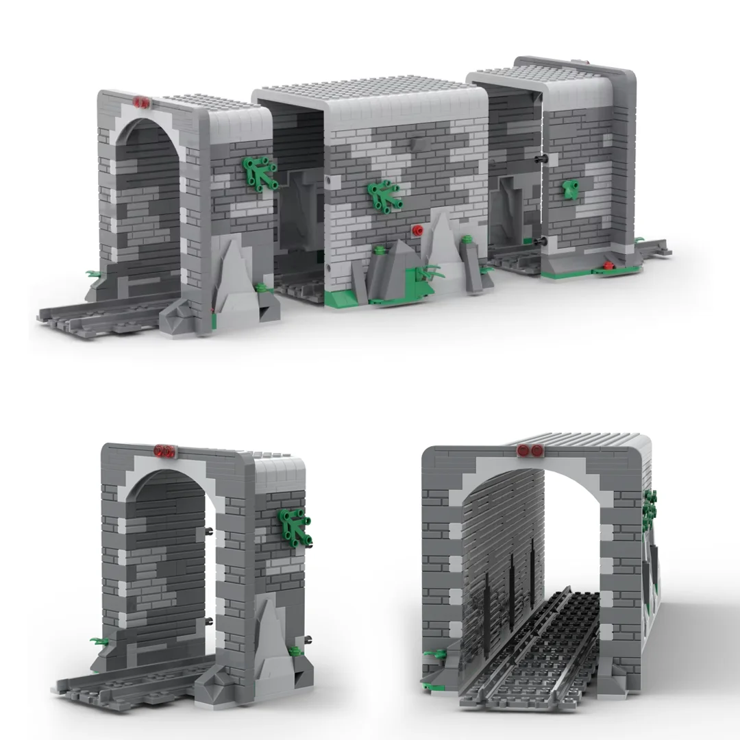 MOC Train Tunnel Building Block Simulation Rockery Cave Railway Track Transportation Entrance and Exit Brick Toys for Boys