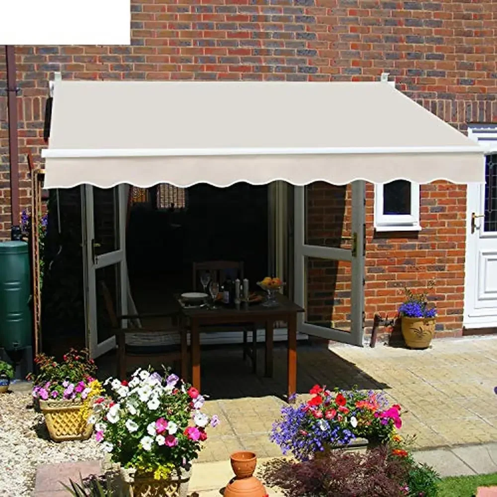 8'x7' Retractable Patio Awning Commercial Grade Quality 280G Polyester Sunshade Shelter Fully Assembled Manual Mechanism