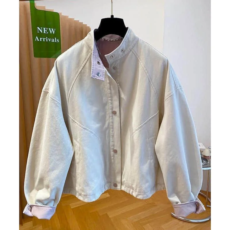 

Baseball Jackets for Women Solid Vintage Korean Style Loose O-neck Cardigans Long Sleeve Workwear Coats Harajuku Women Clothing