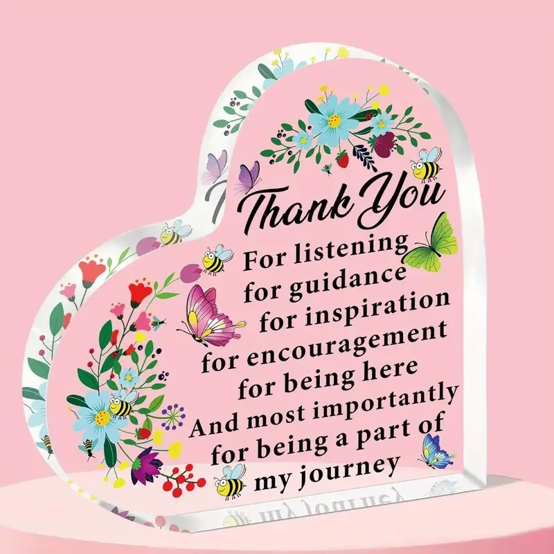 2D Flat 1pc Acrylic Thank You Plaque - Heartfelt Appreciation Gift for Teachers, Teaching Assistants, Mentors, Midwives
