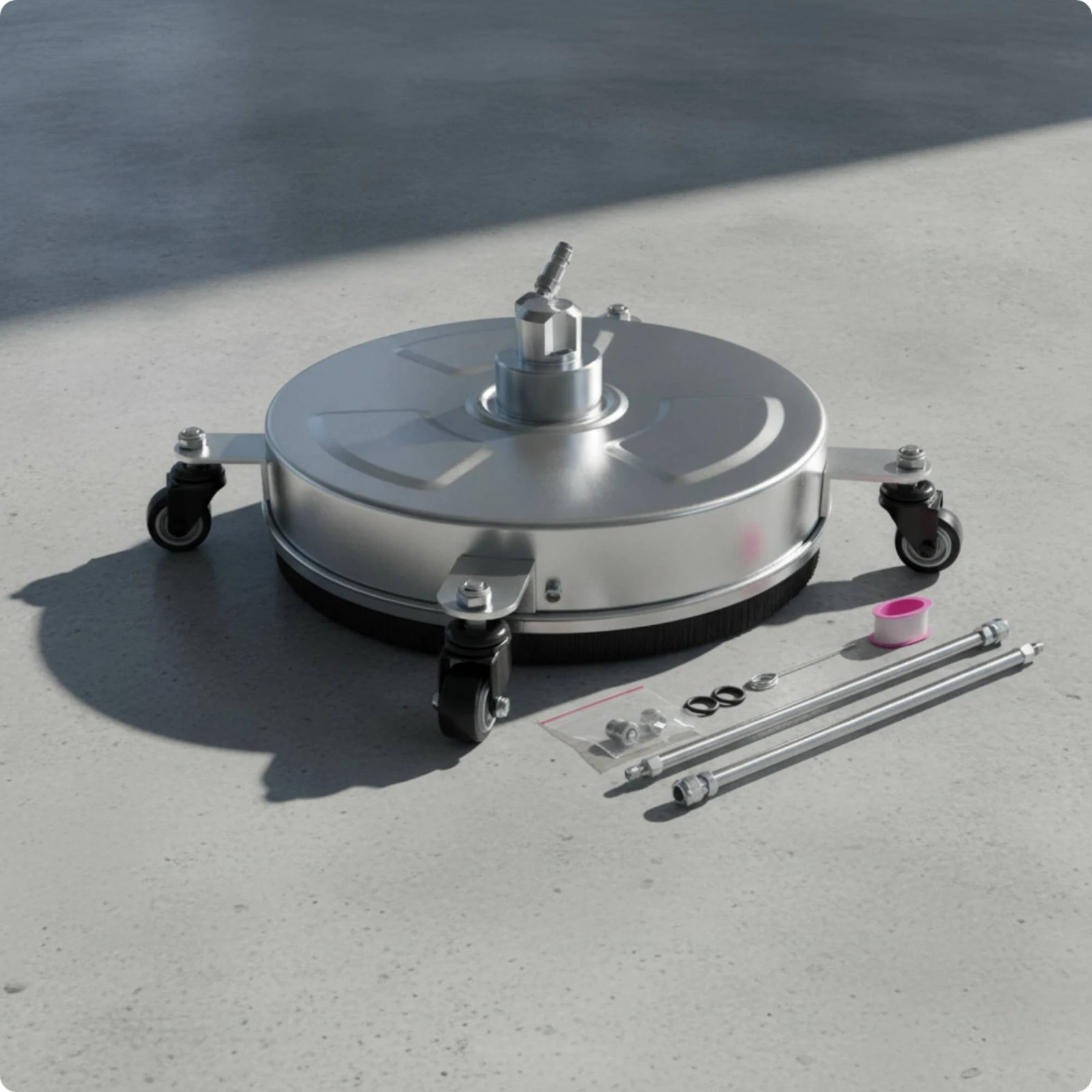 Surface Cleaner with Wheels Stainless Steel Pressure Washer Surface Cleaner Floor Cleaning Disc with Extension Rods Sturdy