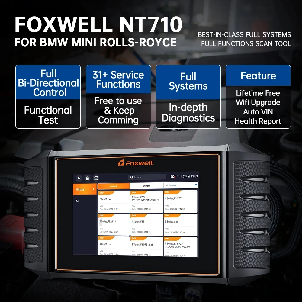 FOXWELL NT710 OBD2 Car Diagnostic Tools All System Bi-Directional Test IMMO A/F Adjust IMMO 30+ Reset ODB 2 Automotive Scanner