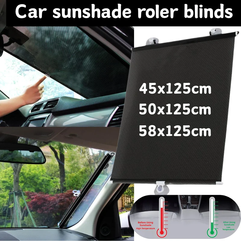 45/50/58cm Retractable Auto Window Sunshade Heat Insulation Roller Blind With Suction Cups For Car Universal Car Accessories