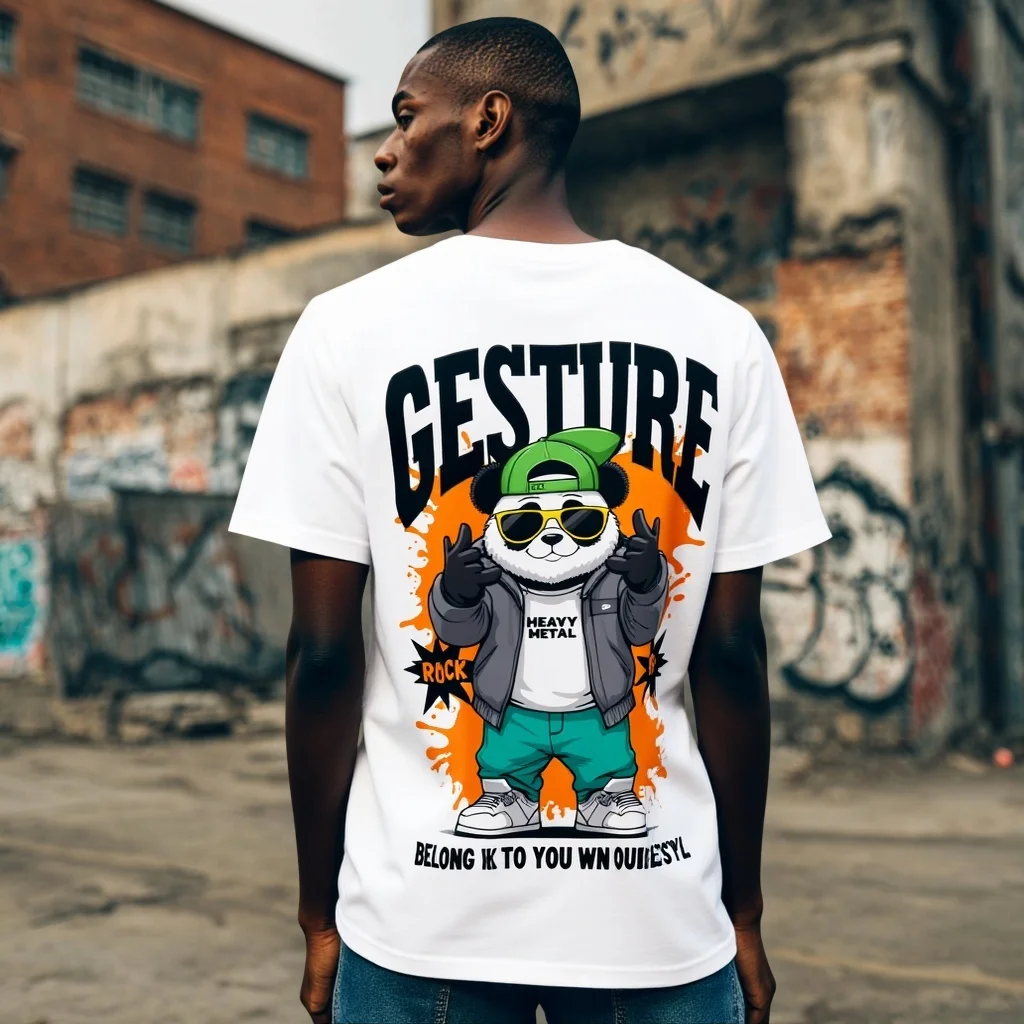 

Мужская повседневная футболка Teevo с мультяшным принтом панды и текстом GESTURE, городская уличная одежда, стиль для повседневной носки и активного отдыха