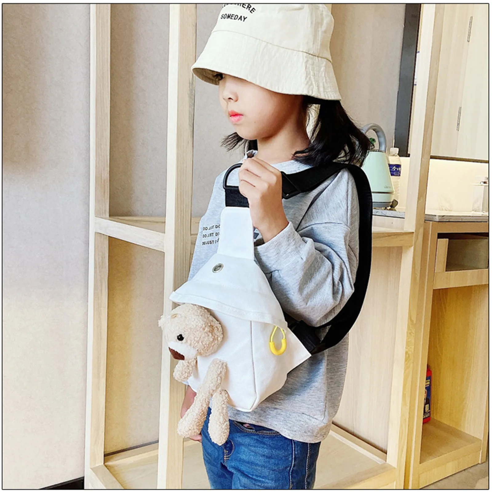 Cute Plush Bear Kids Chest Bags Canvas Belt Bags Design Children Crossbody Bag Fanny Pack High Quality Outdoor Zipper Waist Pack