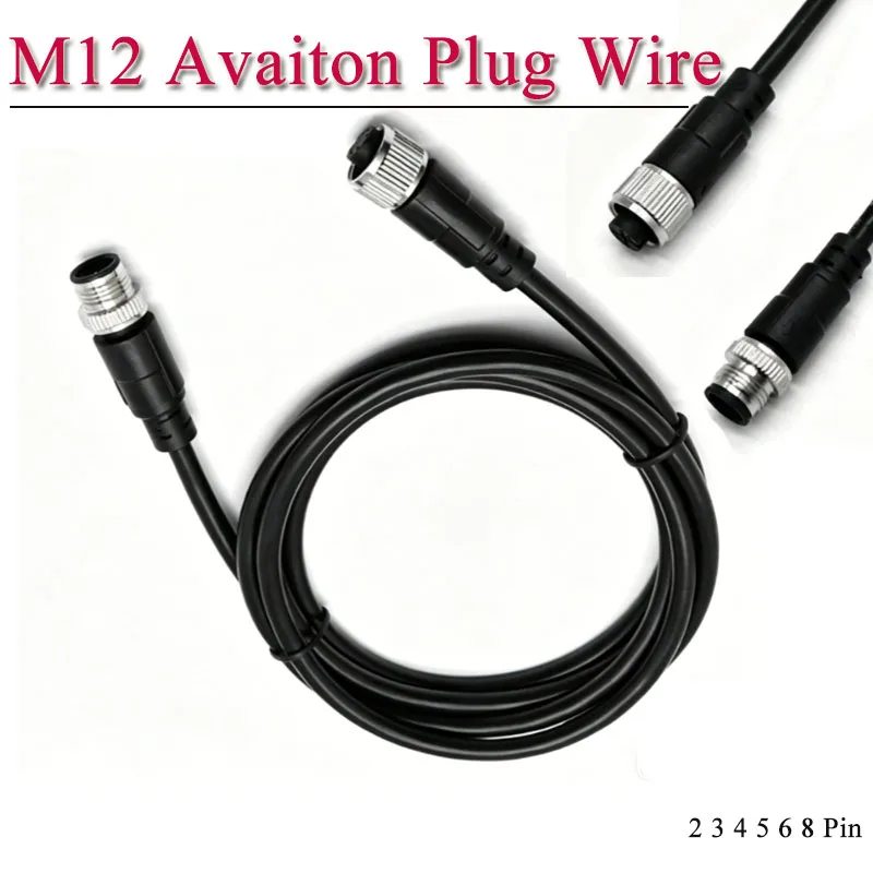 M12 Aviation Plug Connector 2 3 4 5 6 8 Pin Male Female Waterproof Sensor A-type Straight Head with Plug PVC Signal Line 0.2-10M
