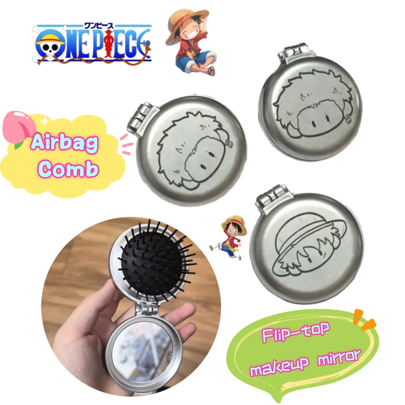 New One Piece Luffy Roronoa Zoro Comb Comb Creative Personalized Flip-on Cosmetic Mirror Dual-purpose Comb Student  Portable
