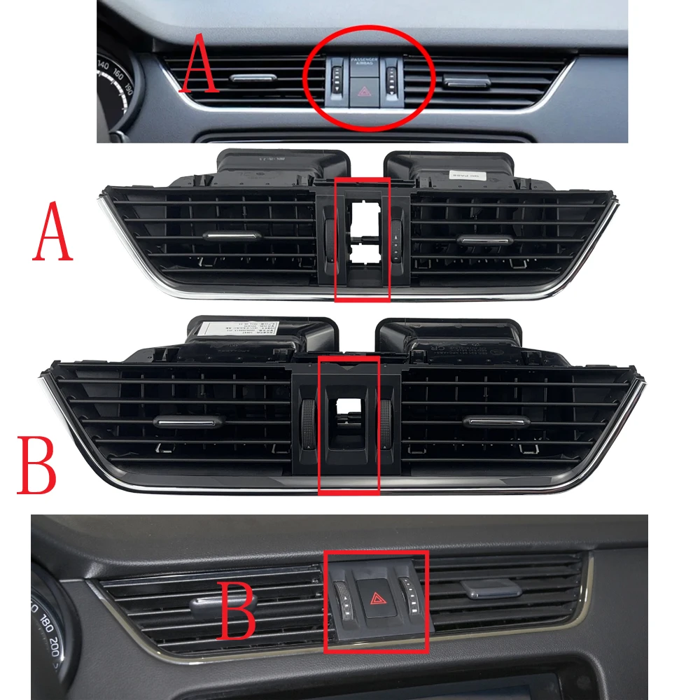 

For Skoda Octavia 2016-2021 Car Front Center Dashboard Air Conditioning AC Vent Grille Outlet Assembly 5E0820951 5E0820951CZLL