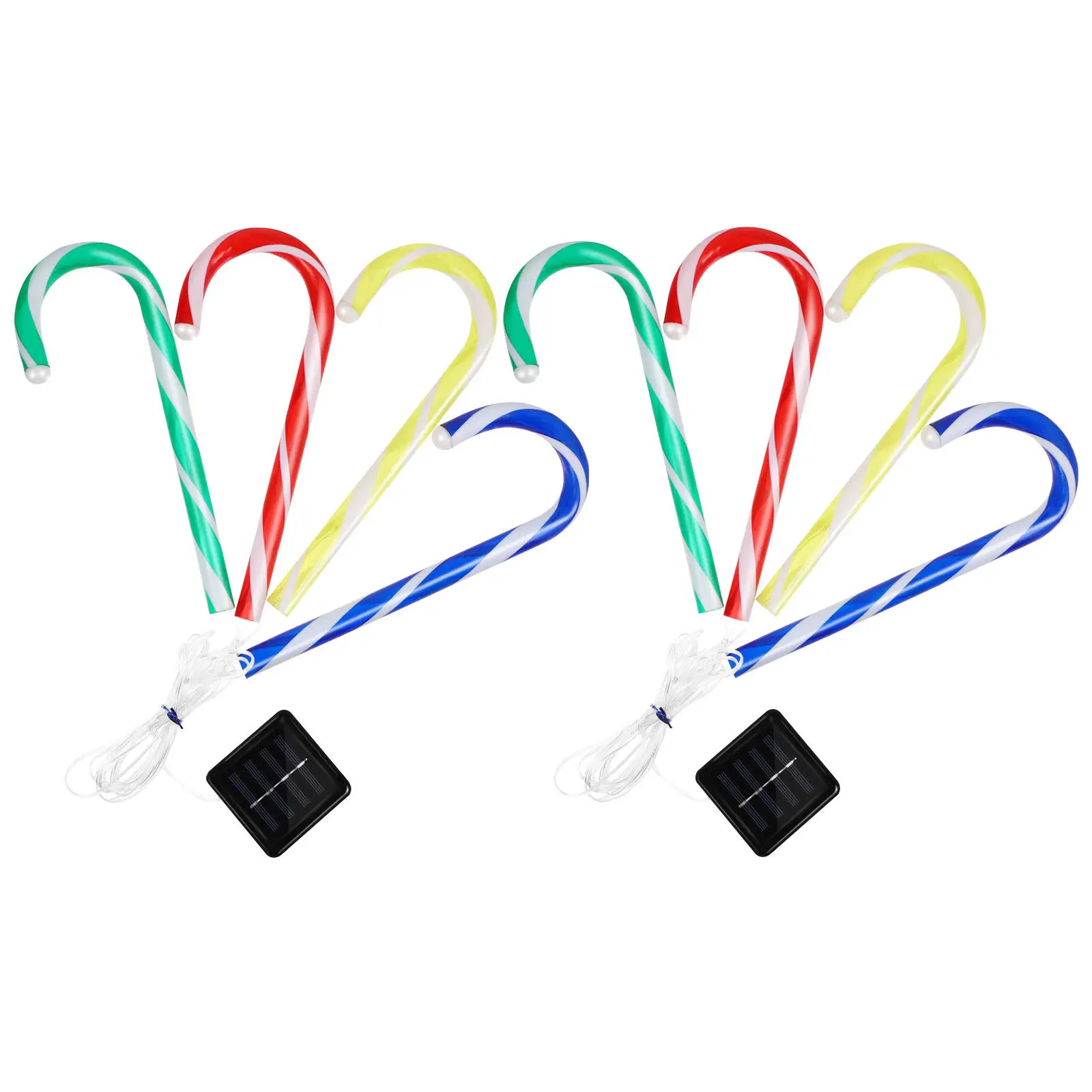 2Sets Solar LED Candy Cane Crutch Lamps Outdoor Lawn Garden Lighting Christmas Pathway Yard Party Decorative Lights