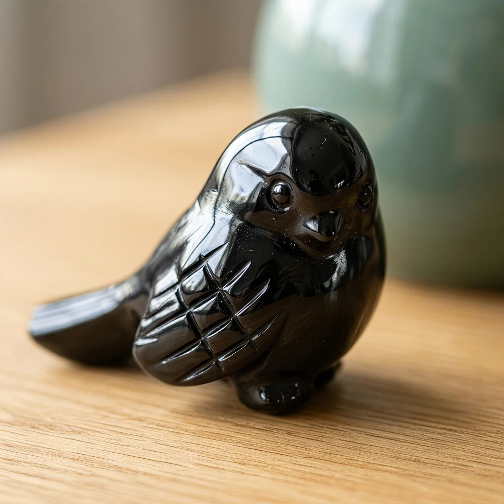 1pc Natural Obsidian Bird Figurine,Hand-Carved Crystal Animal Statue, Home Decor Ornament, Unique Gift for Crystal Lovers