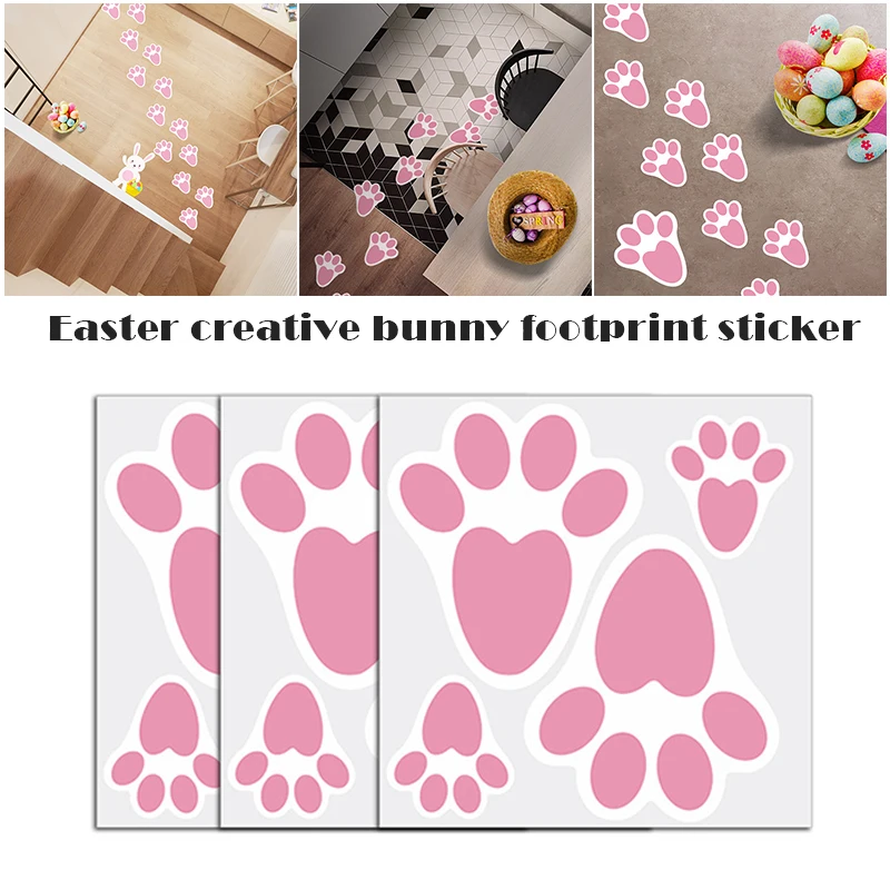 Easter Bunny Paw Print Floor Clings Decals Easter Floor Stickers Pink Bunny Paw Prints Floor Decals For Easter Floor Decoration