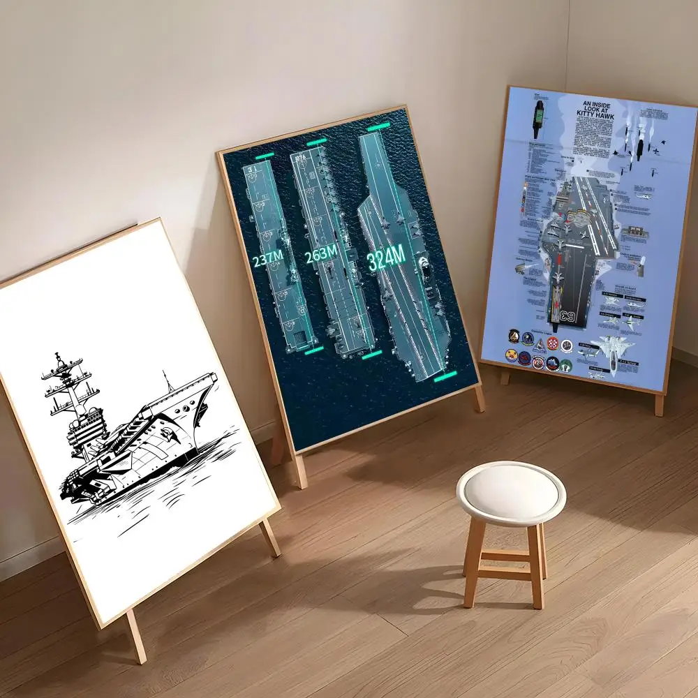 Aircraft carrier hand drawing Poster Easy to Install Self Adhesive HD Wall Decor Waterproof Tear Resistant Home Bedroom Perfect