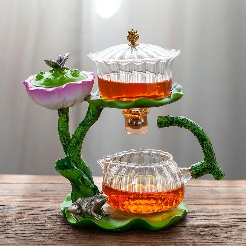 

Heat-resistant Kungfu Tea Set Automatic Teapot Tea Creative GlassTea Drinking Lotus Incense Burner Tea Make