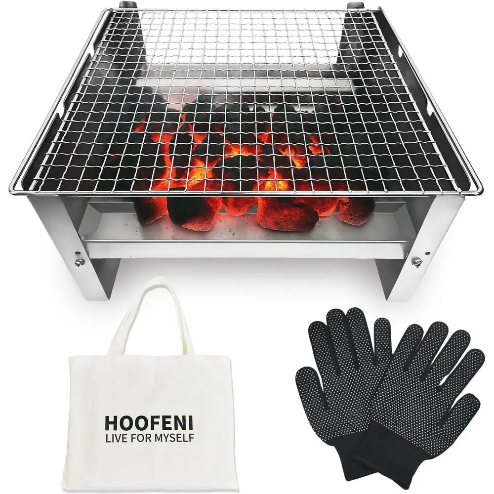 

Портативный угольный гриль 16 дюймов, настольный мангал с сумкой для переноски и перчатками, компактный гриль из нержавеющей стали для кемпинга и пикников на природе
