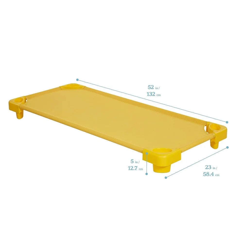 쌓을 수 있는 어린이 간이 침대, 표준 크기, 교실 가구, 노란색, 6 팩