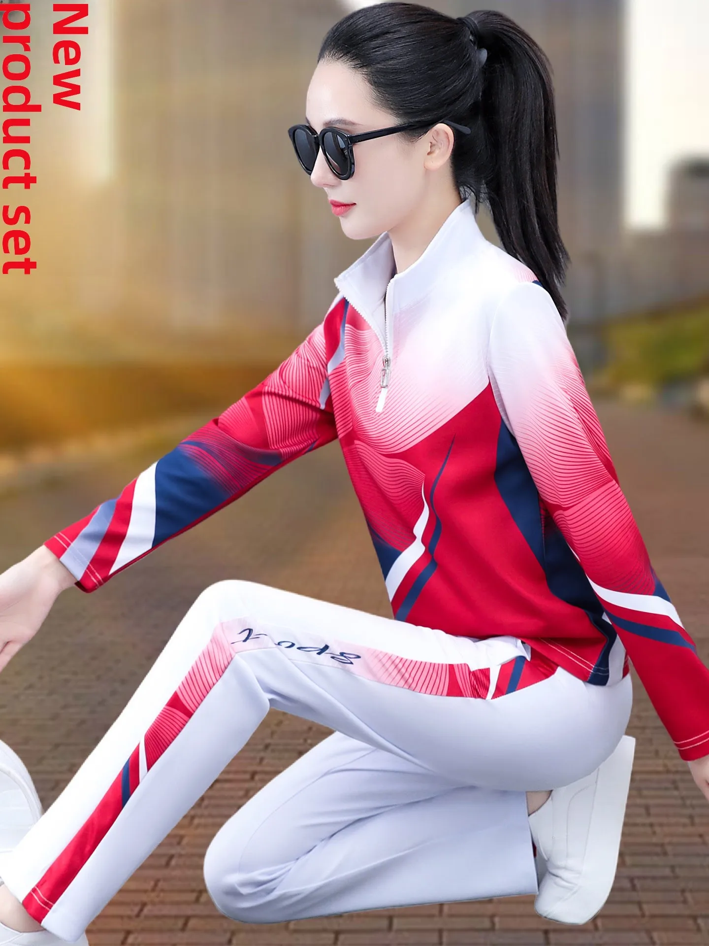 

Осенний спортивный костюм Square Dance Fitn Operation, женский комплект из двух предметов, открытый кардиган на молнии, новый национальный тренд, длинный све