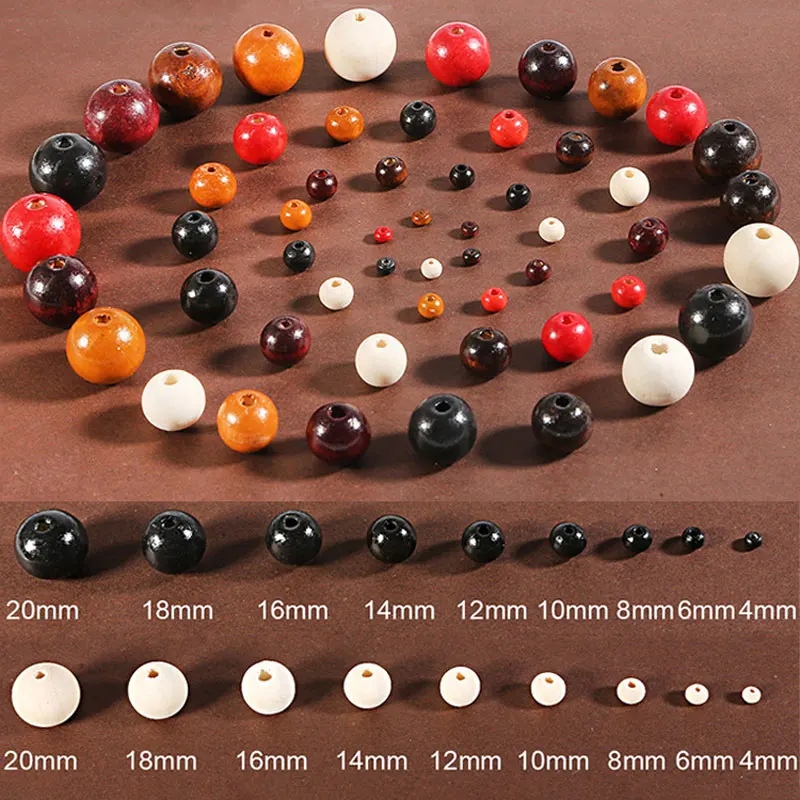 8-500Pcs Natural Wooden Beads with Hole Colorful Round Wood Beads Loose Spacer Bead Bulk for DIY Craft 4/6/8/10/12/14/16/18/20MM