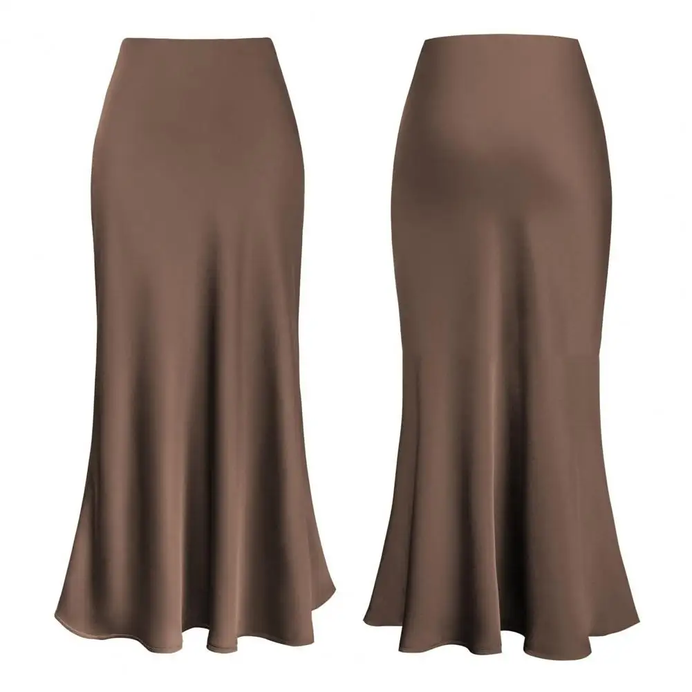 A-line Skirt Fishtail Skirt Elegant Faux Silk Satin Skirts for Women High Waist A-line Office Lady Skirt Solid Color Glossy