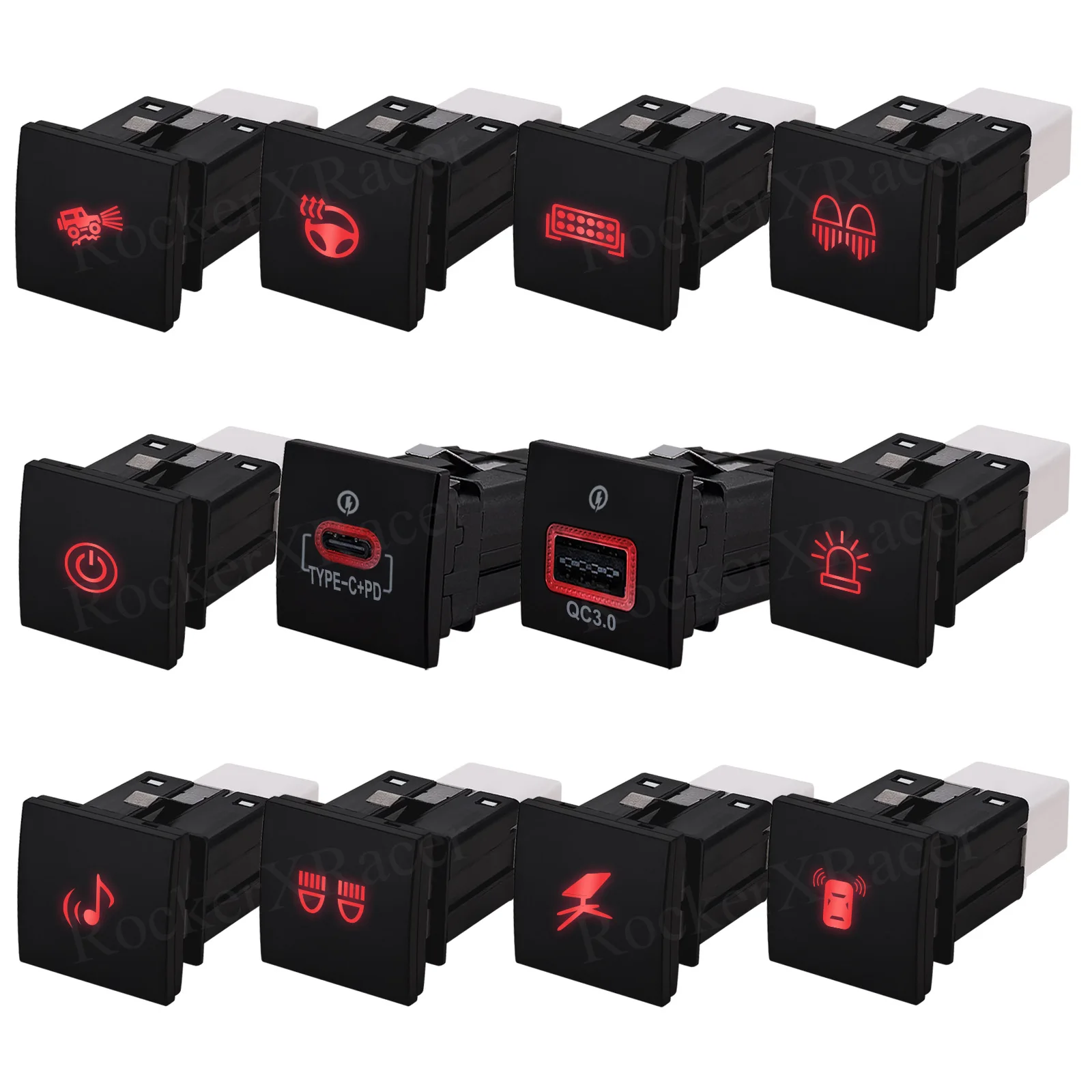 Carregador USB QC3.0 com LED Vermelho e Botão de Pressão para Carro + Interruptor de Energia PD para Câmera para VW Jetta MK6 Golf 6 GTI R-Line Scirocco Touran