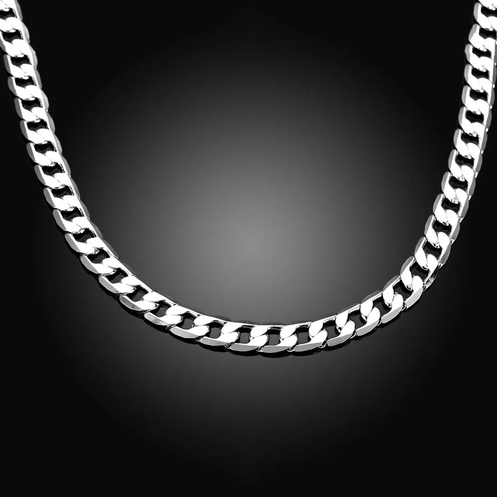 925 Sterling Silver 8mm Side Chain Necklace For Women and Men Fashion Jewelry Simple Classic Party Accessories