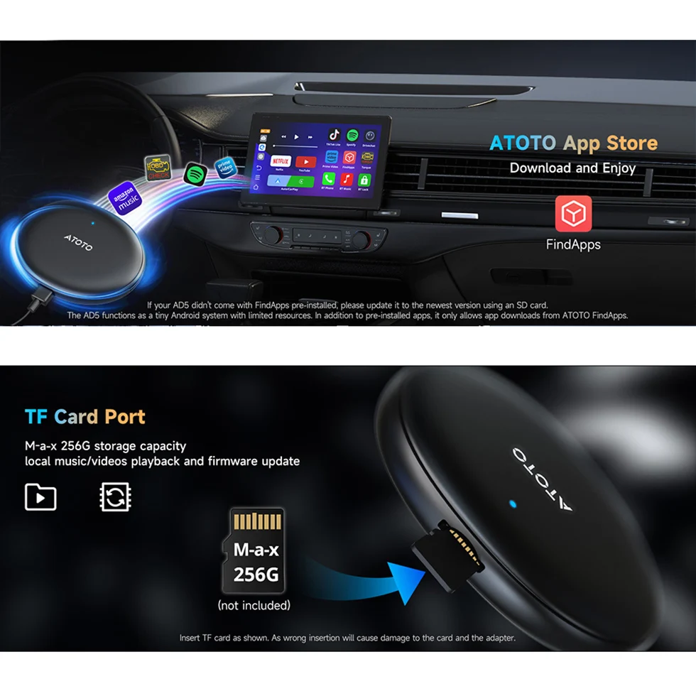 Atoto carro inteligente android auto sem fio carplay adaptador