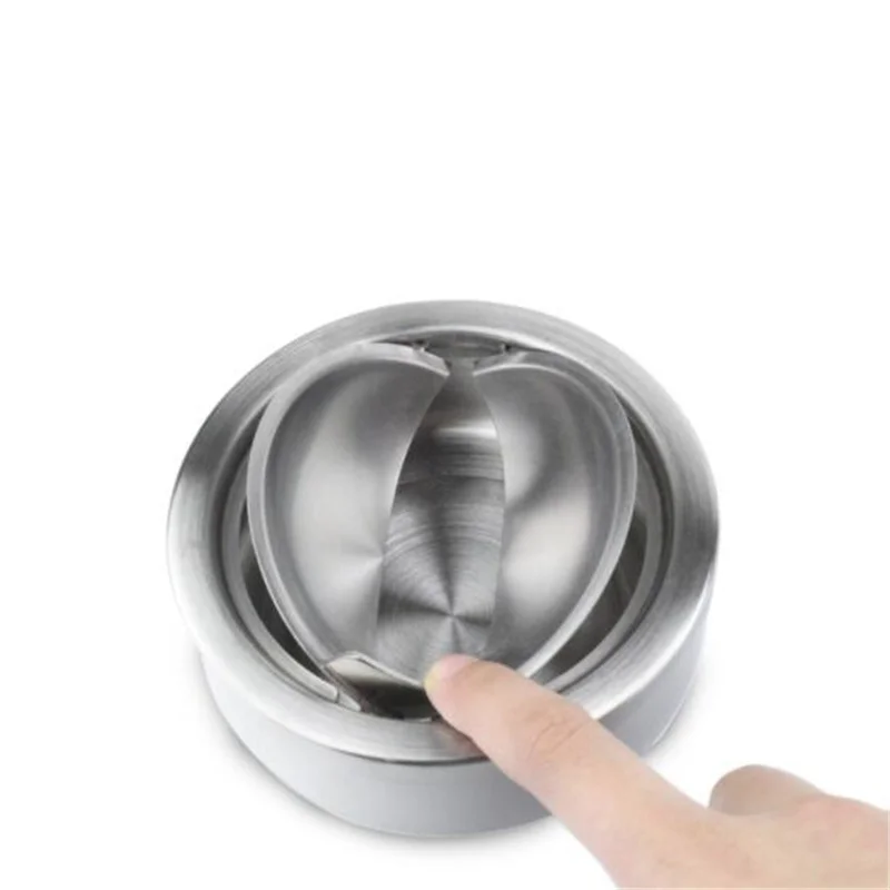 1pc Cigarette Lidded Ashtray Stainless Steel Silver Windproof Ashtray with Lid Round Shape Smoking Ash Tray