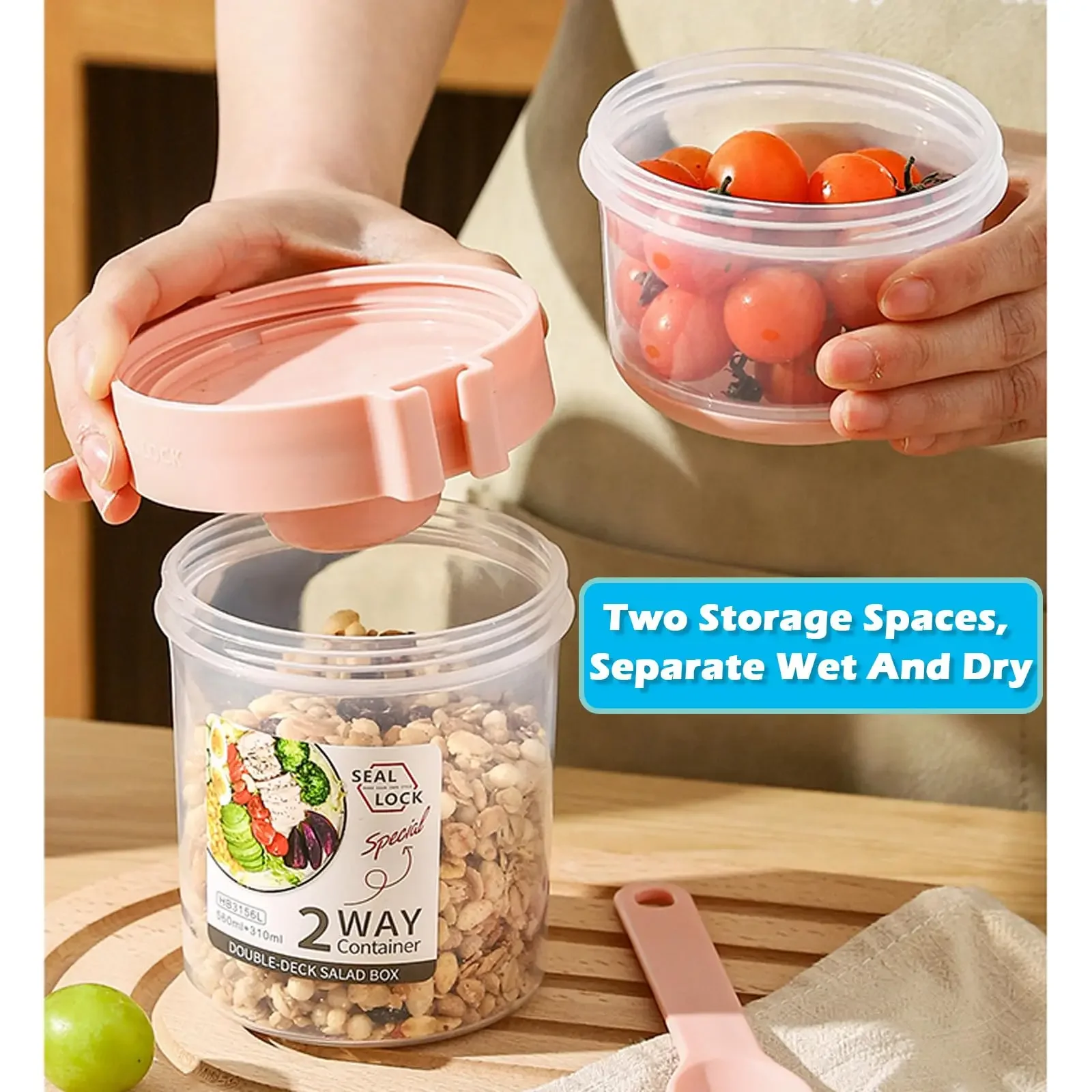 Tazas de desayuno On The Go, taza para ensalada para ir, tomar y ir, cereales de yogur, avena durante la noche, recipientes para aperitivos y aderezo para ensalada Ho