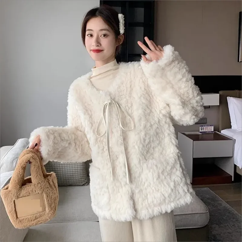 American New Small fragrante imitazione cappotto di lana di agnello femminile Retro Lazy Wind Casual allentato Mao Mao cappotto giacca imbottita in cotone