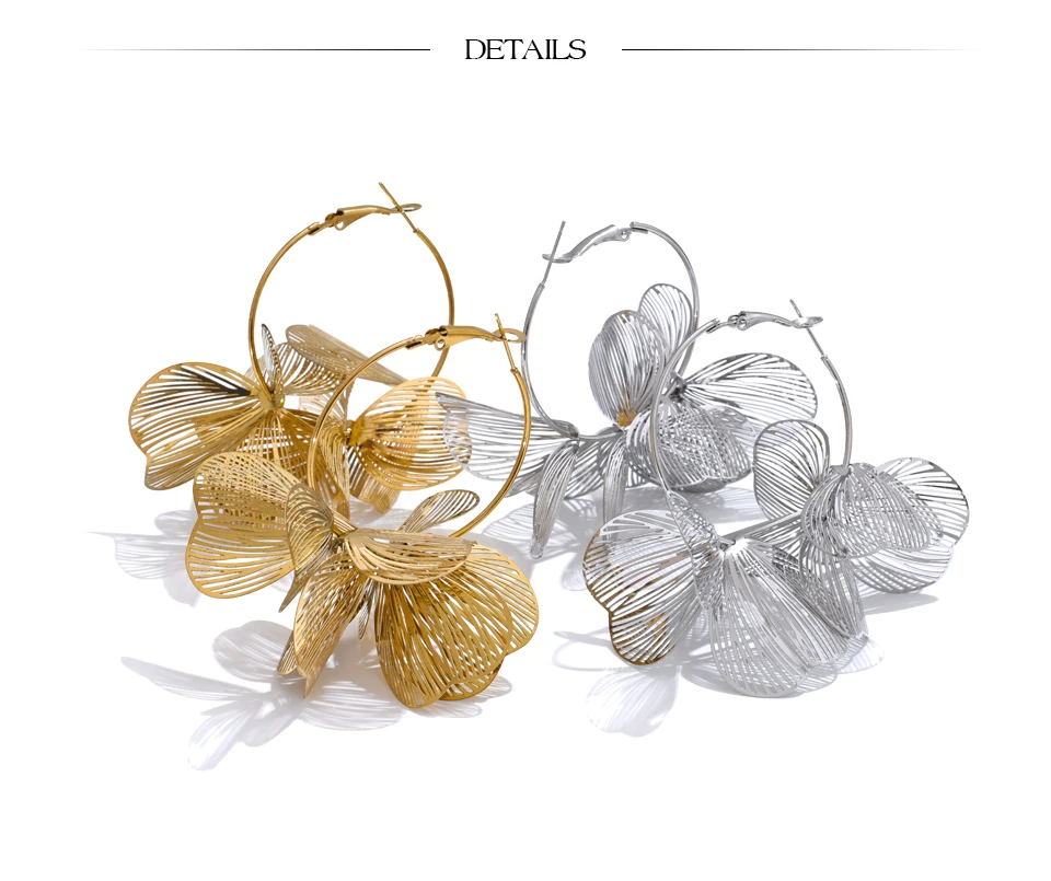 Yhpup Exklusives Design, Edelstahl, Metall, Blume, große Creolen, Persönlichkeit, modisch, wasserdicht, auffälliger Schmuck – Detail 10