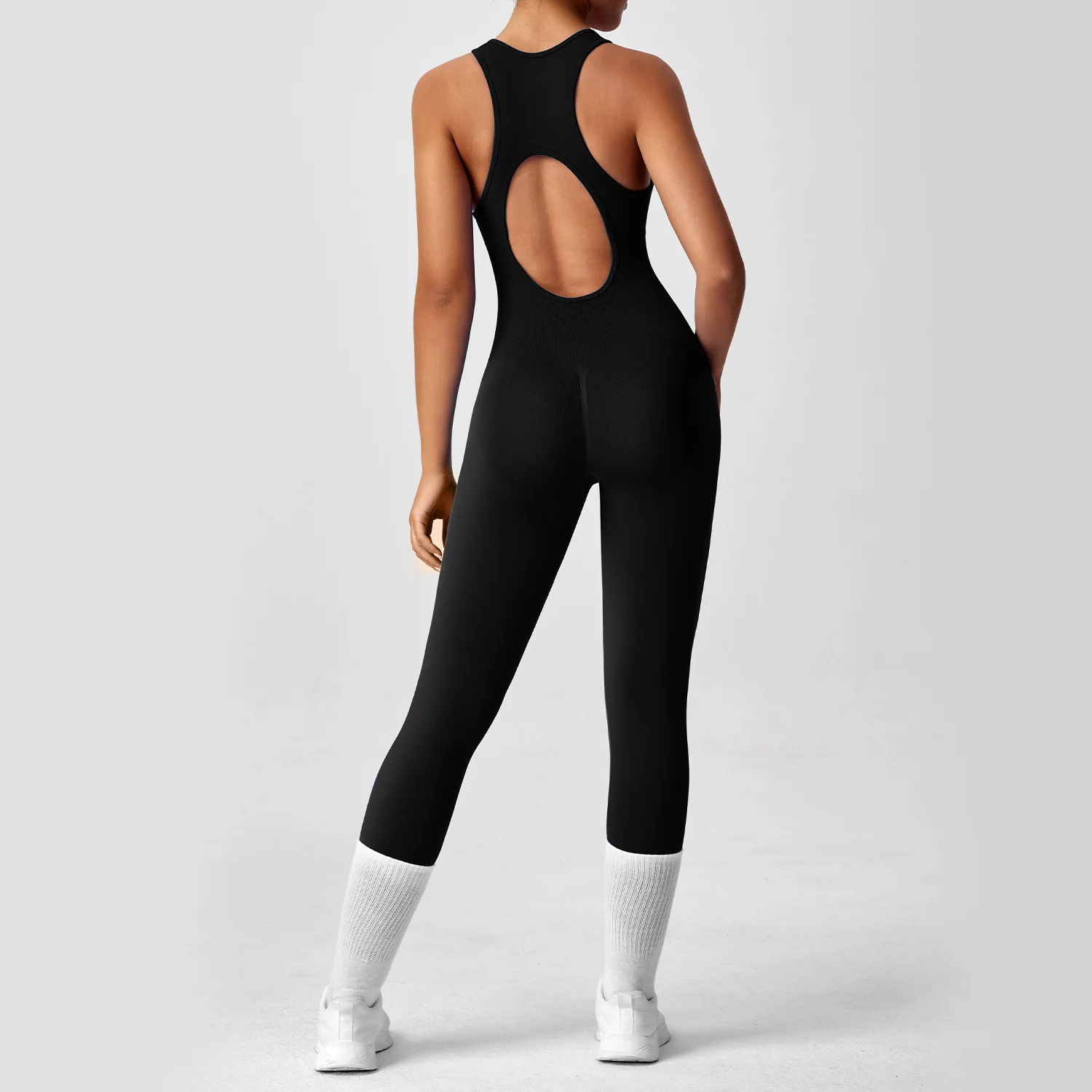Seamless Peach Booty One-Piece Yoga Bodysuit - V-Back Tummy Control Gym Outfit for Women - Sexy Workout Jumpsuit Fitness Bodycon image 6
