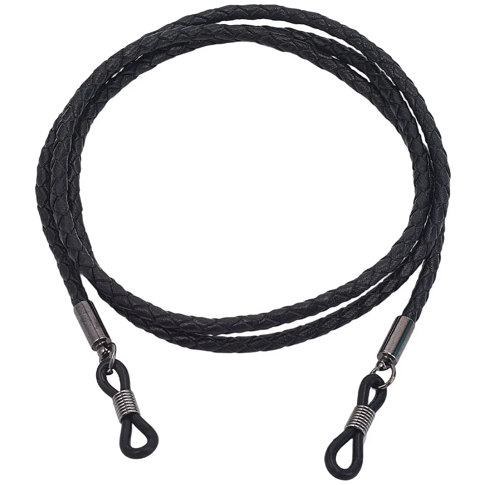 Halsband aus Rindsleder für Brillen, Brillenband mit Gummischlaufenenden, Schwarz, 700 mm